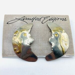 Vintage Limited Editions Moon Face Earrings – Gold & Silver Crescent Design